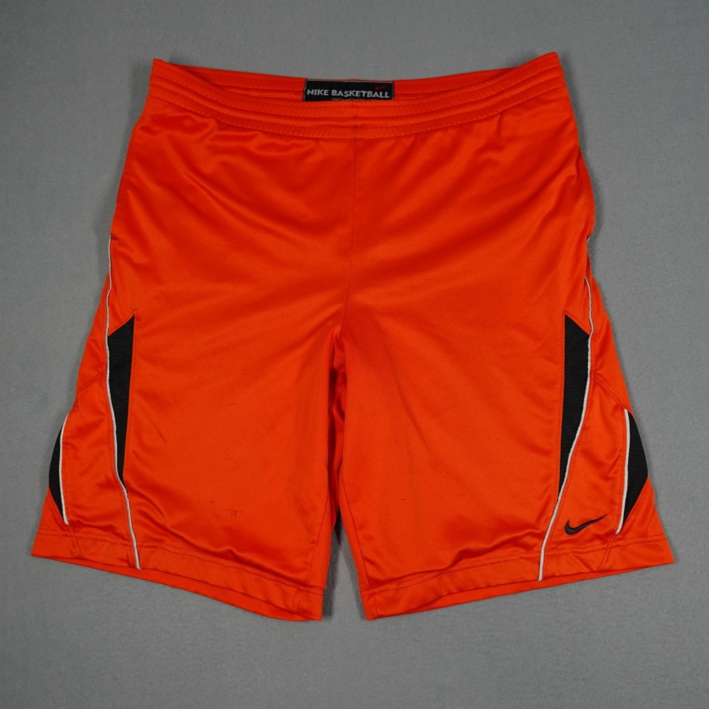 Nike Basketball Shorts Mens L Orange Black White Fit Dry Athletic Gym Training